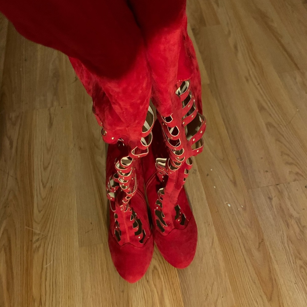Red Thigh High Boots